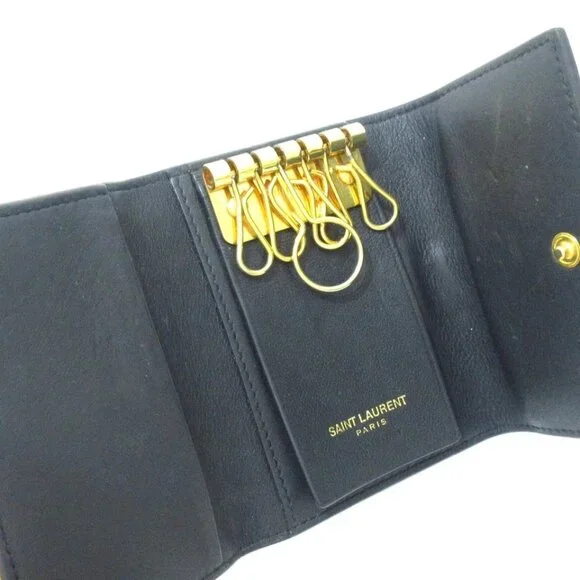 SAINT LAURENT PARIS - Black Gold Leather Key Case 151-072625 - Picture 9 of 11